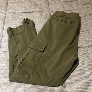 Mens olive denim zip front cargo pocket